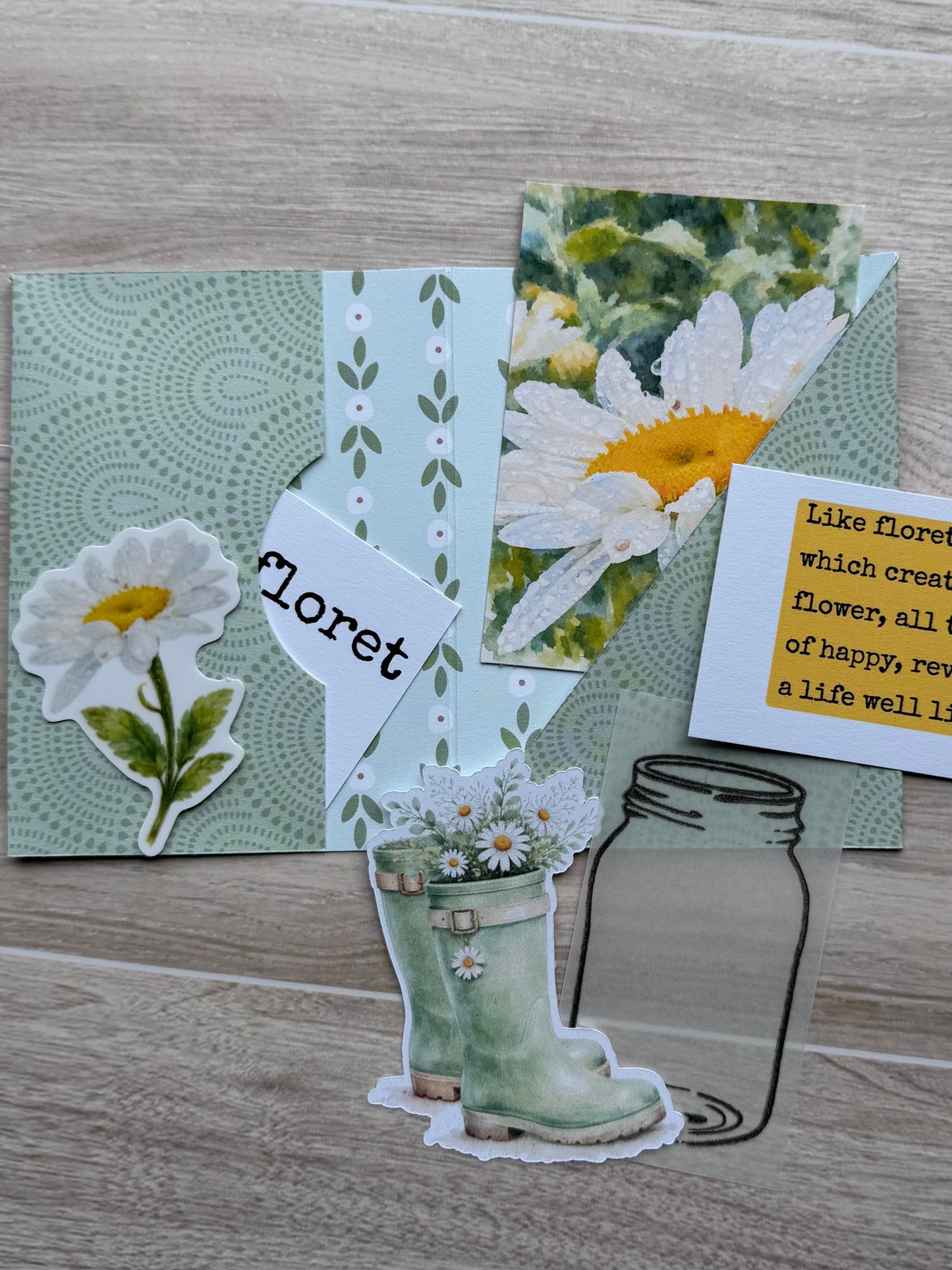Mini Handmade Folio Sticker Embellishment Set | Daisy | Sage Green | Paper Journal Supplies | P30