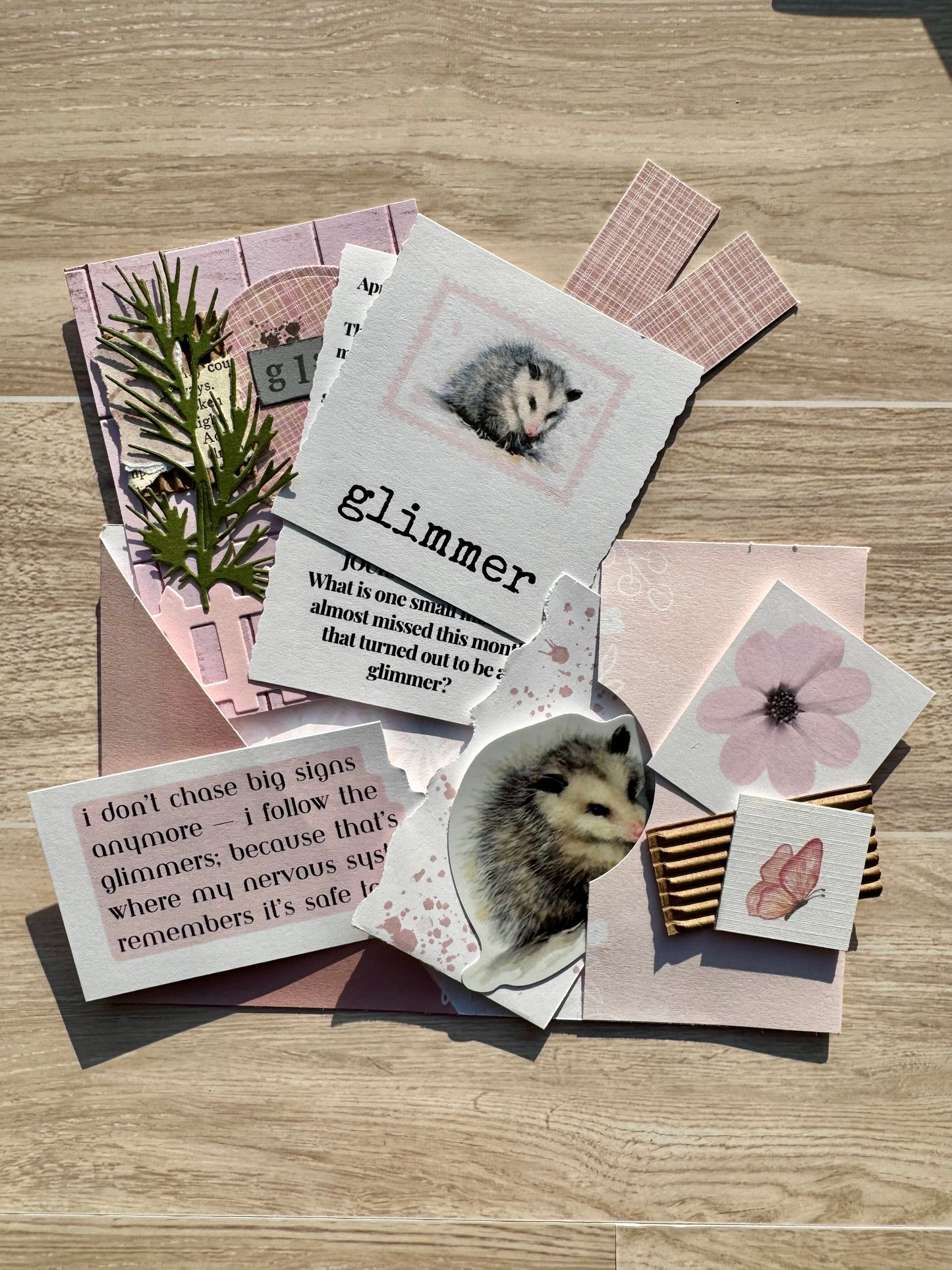 Mini Handmade Folio Sticker Embellishment Set | Opossum | Blush Pink | Paper Journal Supplies | P31