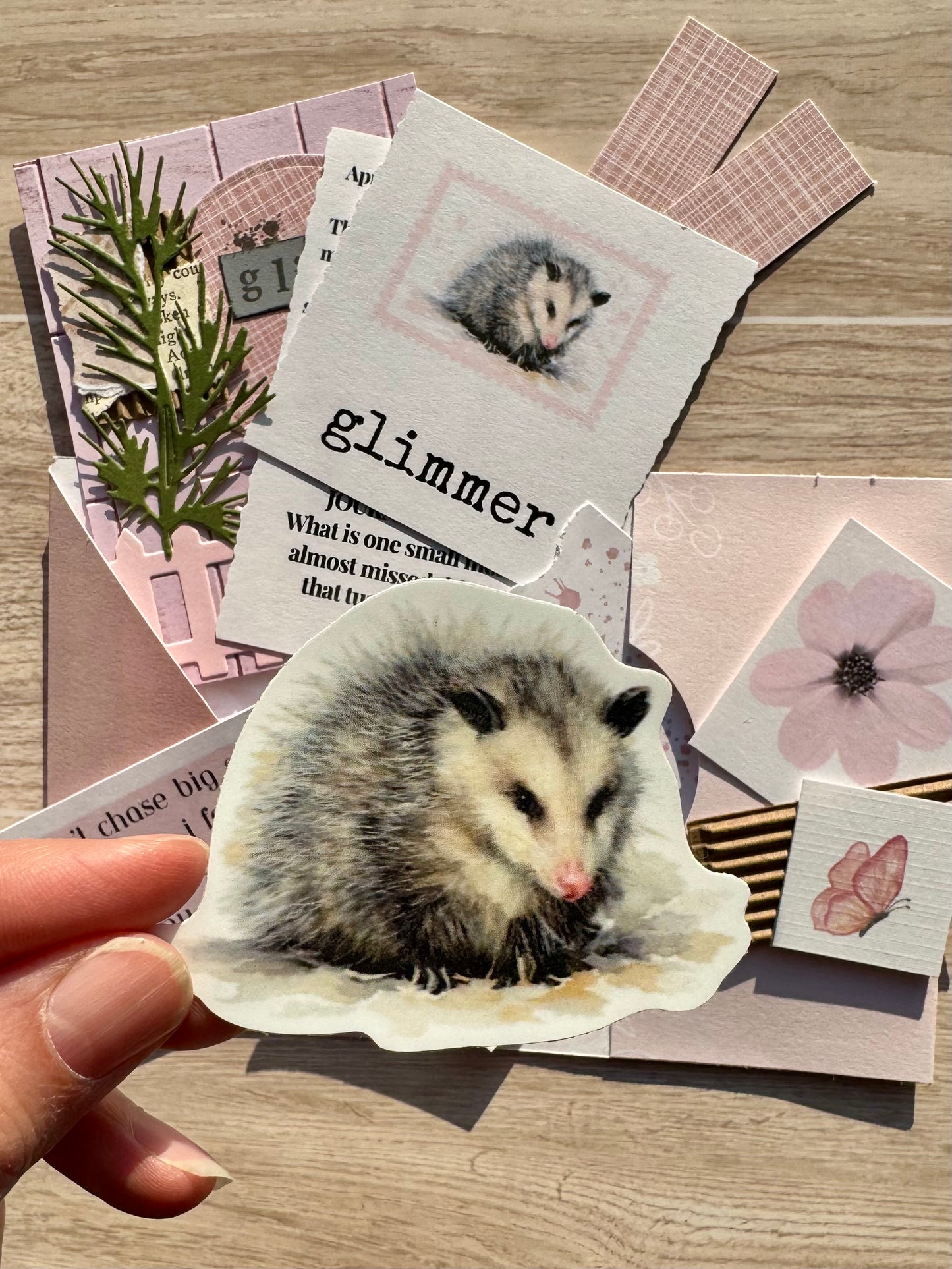 Mini Handmade Folio Sticker Embellishment Set | Opossum | Blush Pink | Paper Journal Supplies | P31