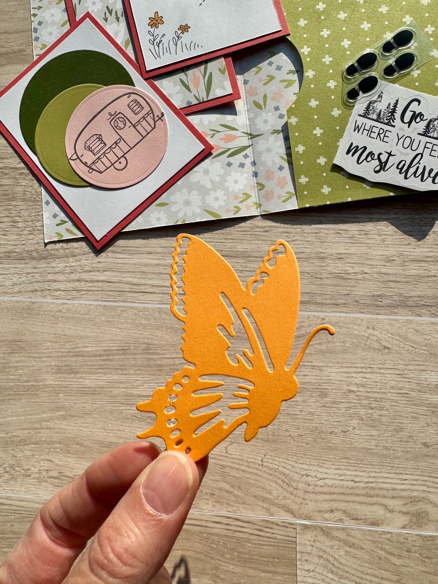 Handmade Folio Journal Embellishment Set | Happy Camper | Nectarine Orange & Pink | Paper Journal Supplies | P32