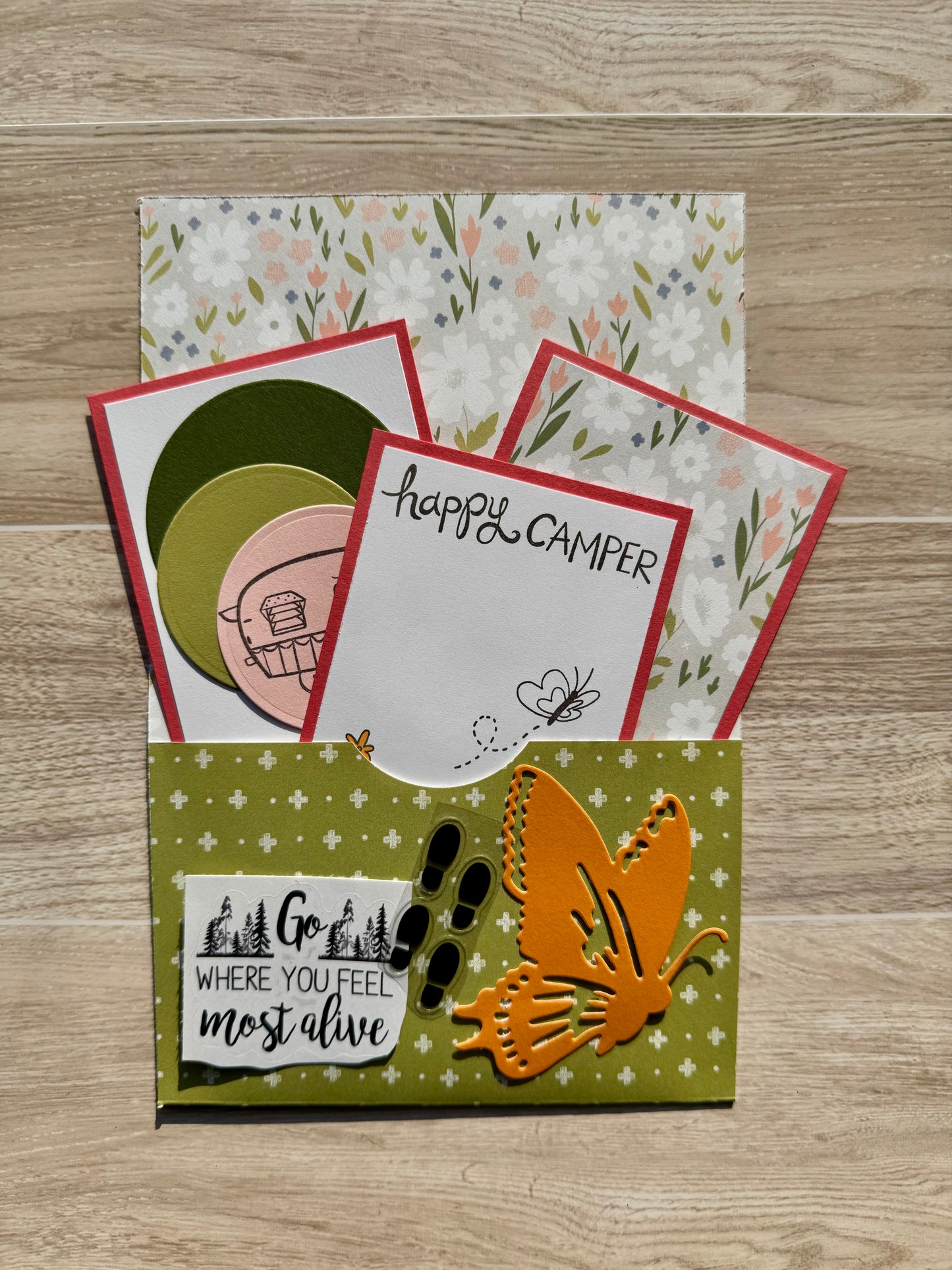 Handmade Folio Journal Embellishment Set | Happy Camper | Nectarine Orange & Pink | Paper Journal Supplies | P32