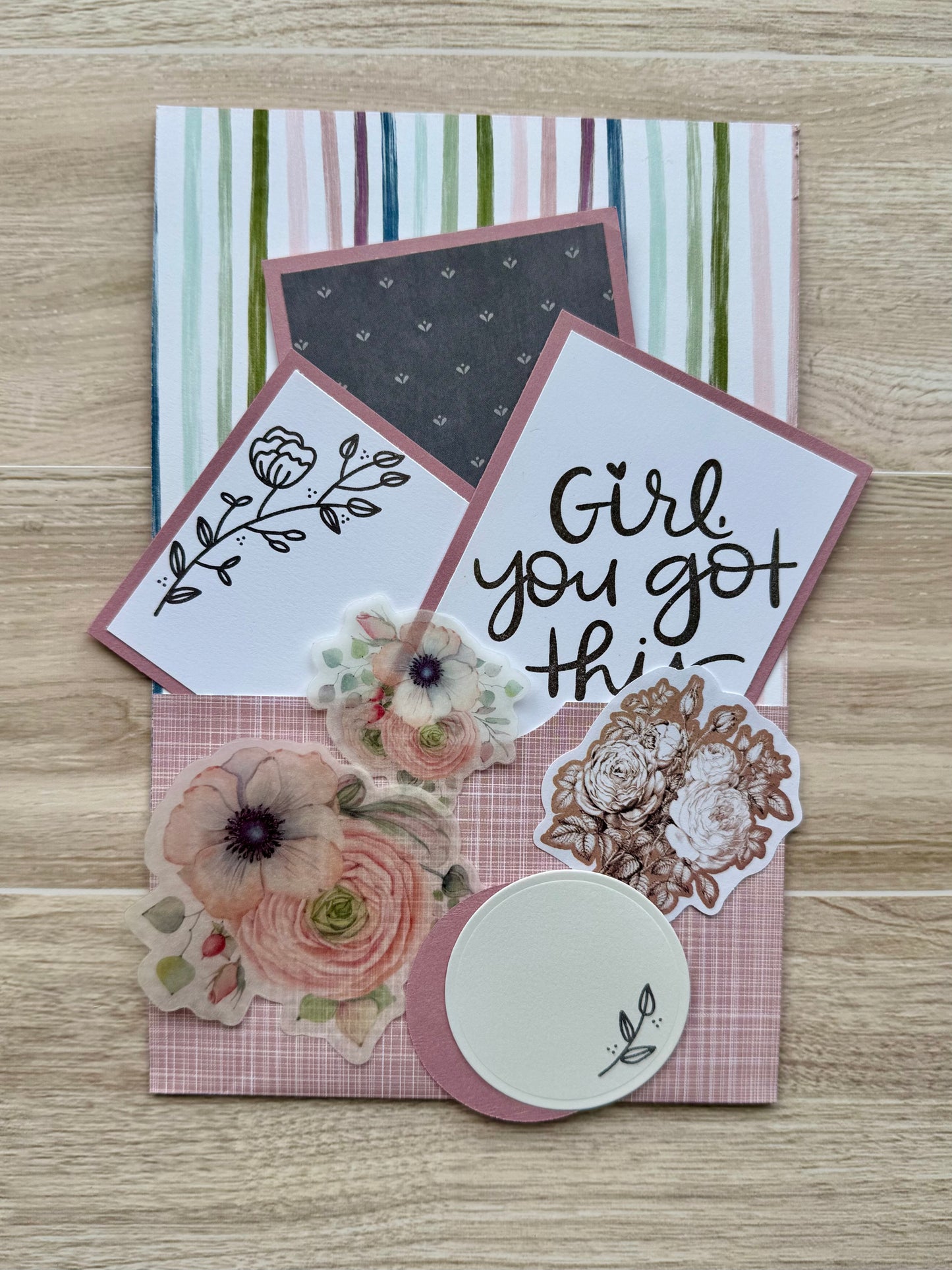 Handmade Folio Journal Embellishment Set | Girl You Got This | Pink | Paper Journal Supplies | P35