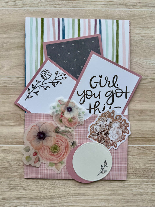 Handmade Folio Journal Embellishment Set | Girl You Got This | Pink | Paper Journal Supplies | P35