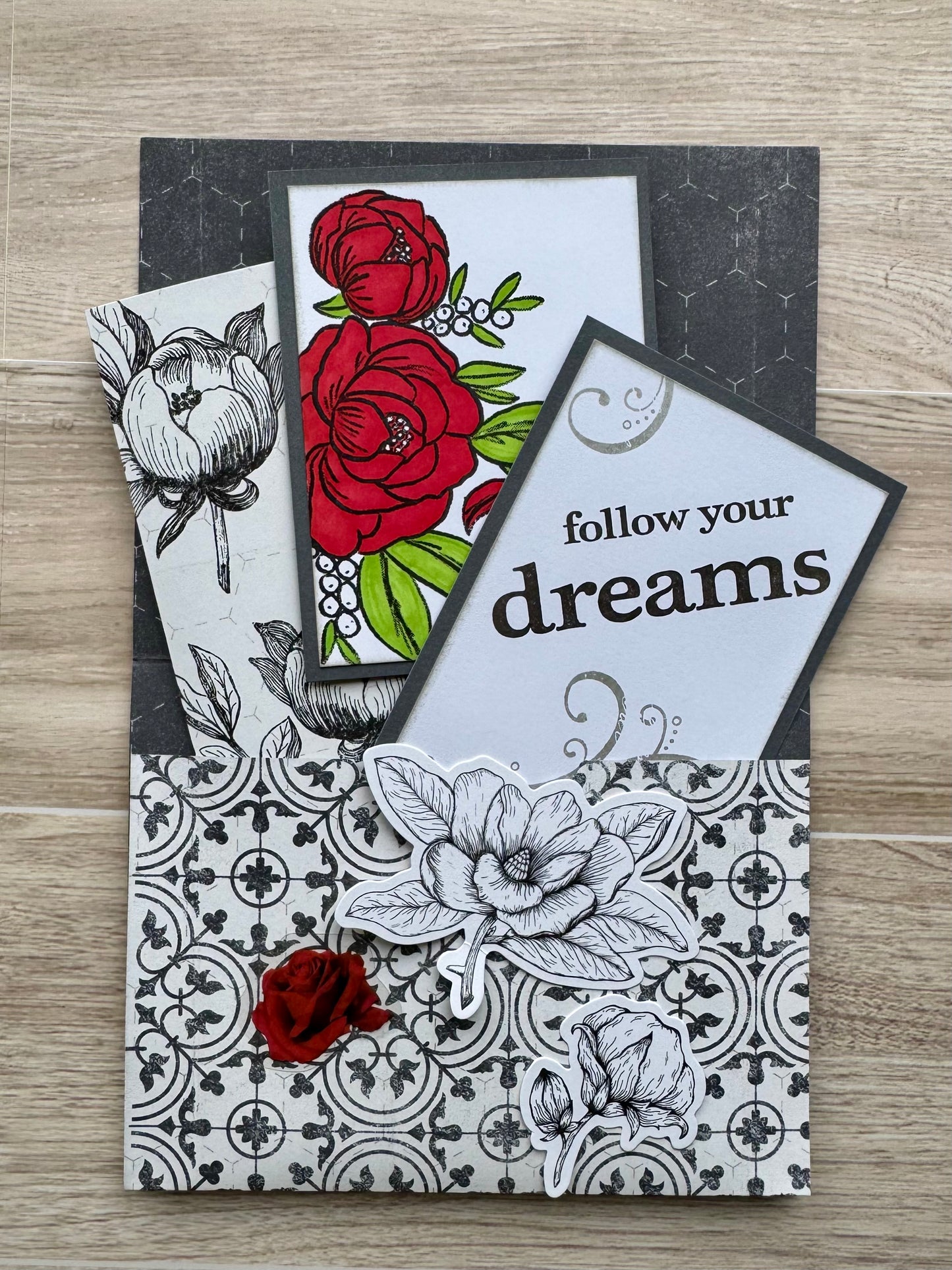 Handmade Folio Journal Embellishment Set | Follow Your Dreams | Black & White | Paper Journal Supplies | P36