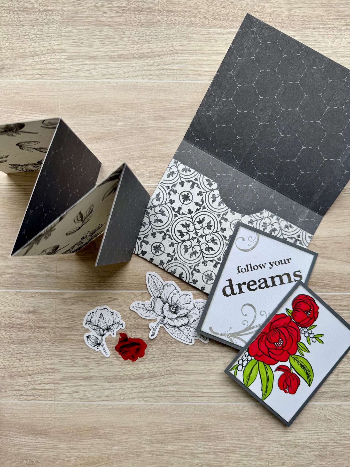 Handmade Folio Journal Embellishment Set | Follow Your Dreams | Black & White | Paper Journal Supplies | P36