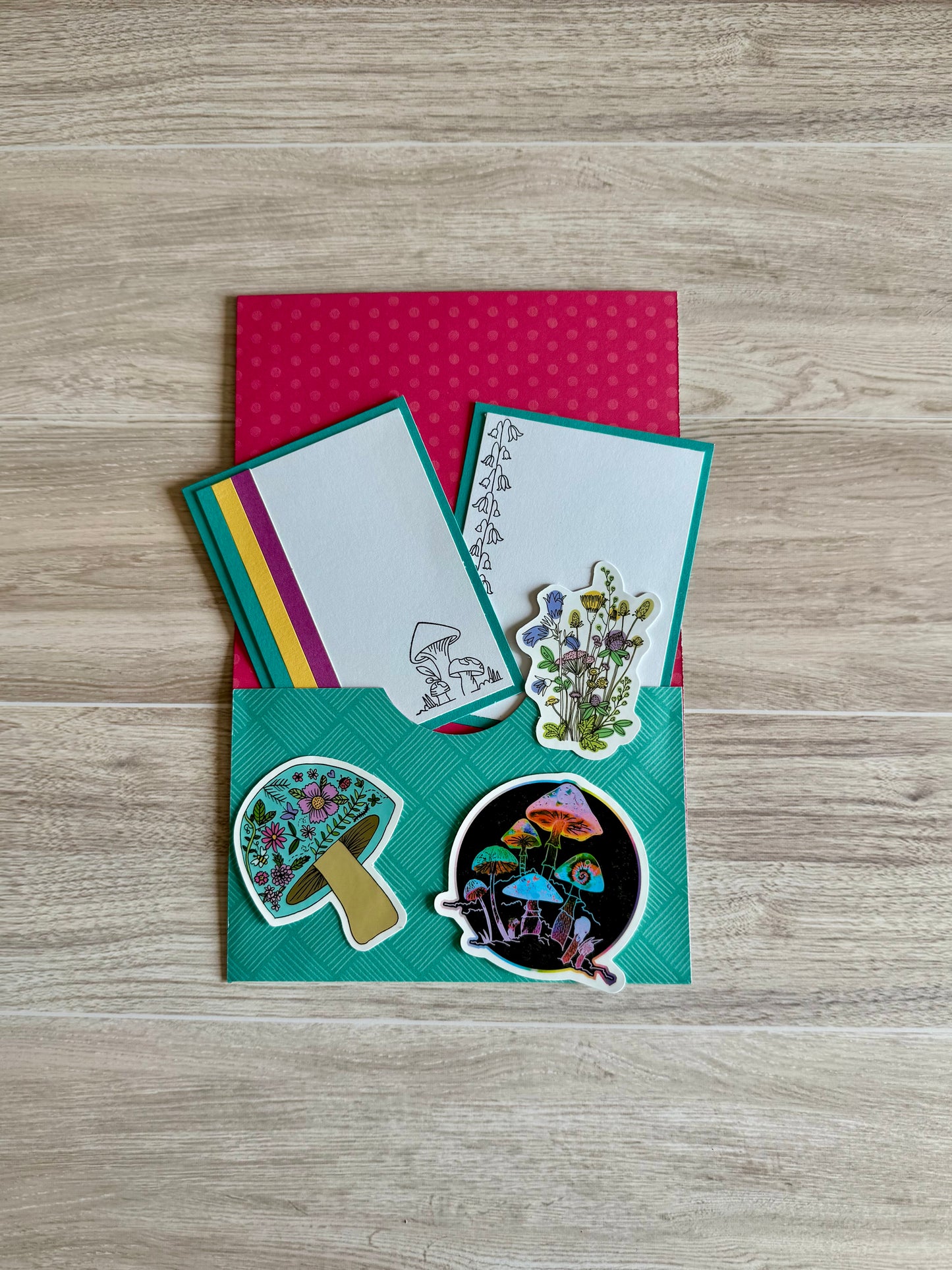 Handmade Folio Journal Embellishment Set | Teal Mushroom | Paper Journal Supplies | P38