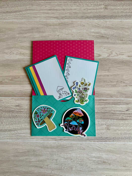 Handmade Folio Journal Embellishment Set | Teal Mushroom | Paper Journal Supplies | P38