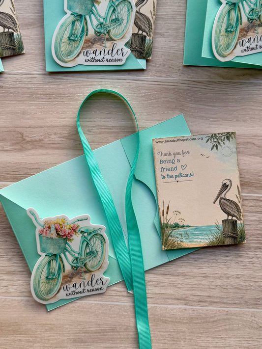 Sticker & Coastal Pelican Pocket Card | Nature-Inspired Stickers for a Cause | Vintage Bike Sticker