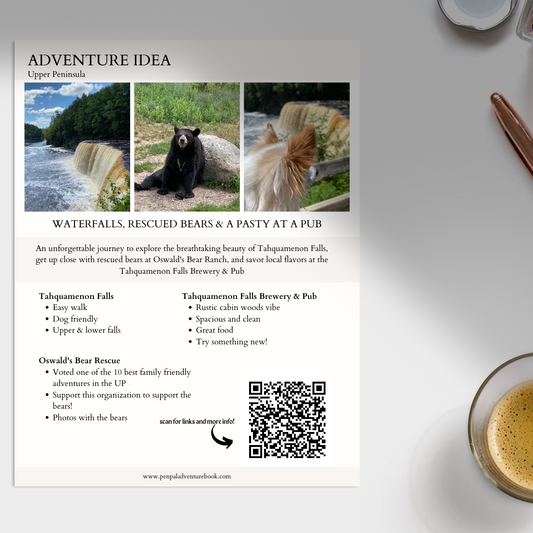 Daytrip-MICHIGAN-UP-Tahquamenon Falls Oswalds Bear Ranch Falls Pub-Airbnb-VRBO-Digital Download