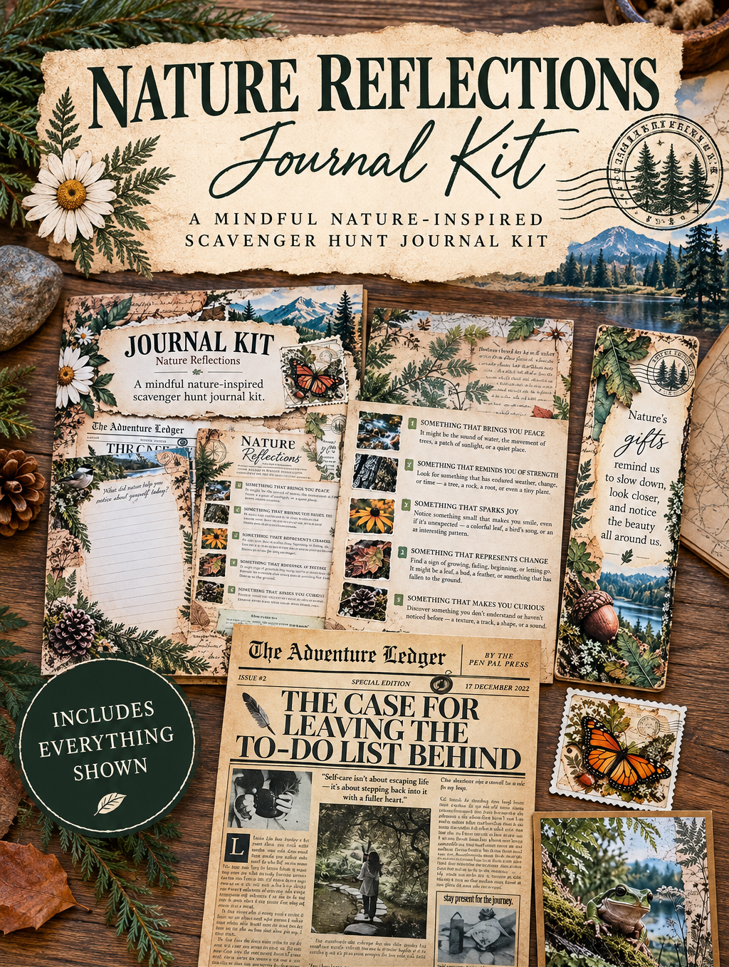 Nature Inspired Journal Kit with botanical vintage greenery and flowers