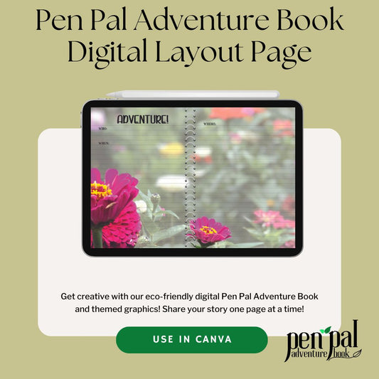 Digital Download-Magenta Flowers Journal Layout-Digital Pen Pal Adventure Book