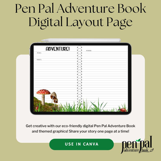 Digital Download-Mushrooms and Ladybugs Journal Layout-Digital Pen Pal Adventure Book