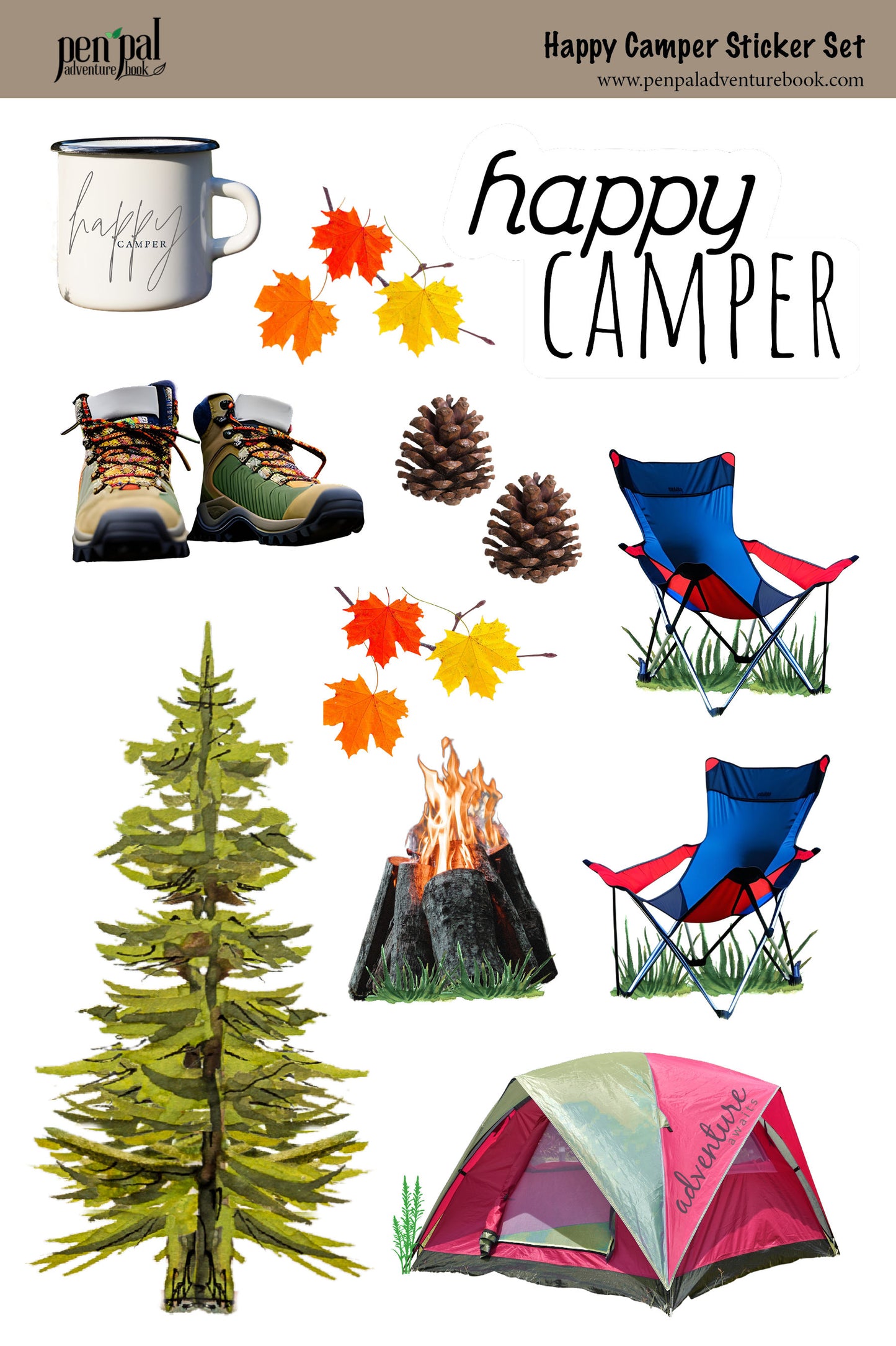 WHOLESALE-Happy Camper Sticker Set - Case of 5