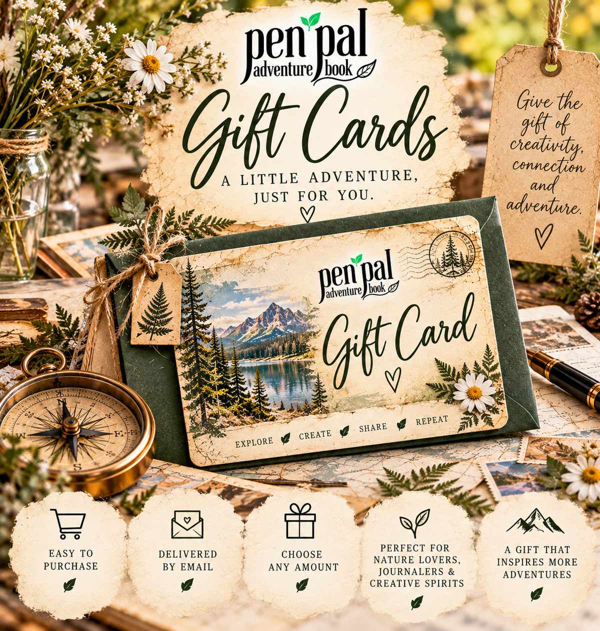 Pen Pal Adventure Book Gift Card | Nature-Inspired Creative Gifts