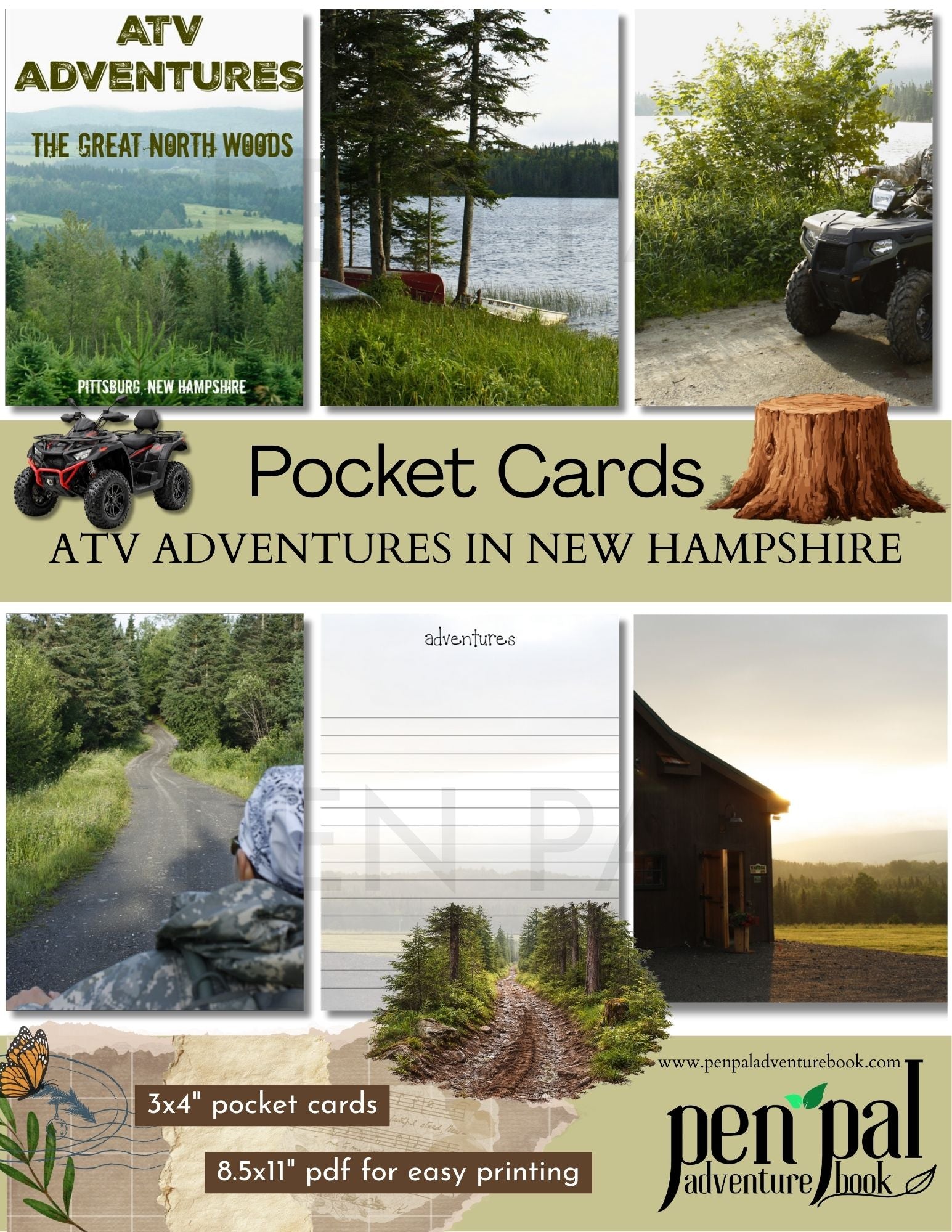 Collage of images promoting ATV adventures in New Hampshire with text overlay.