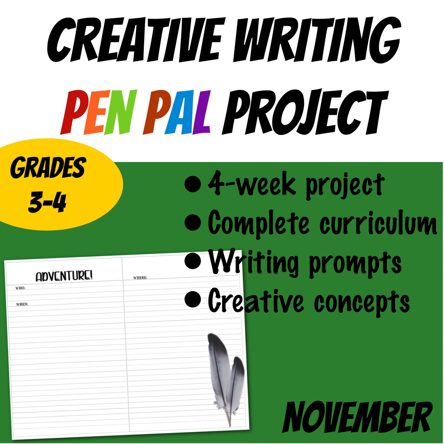 Creative Writing Project for 3rd & 4th Grade Students - Travel Journal - NOVEMBER THEMED Writing Prompts - Project - Writing Activity