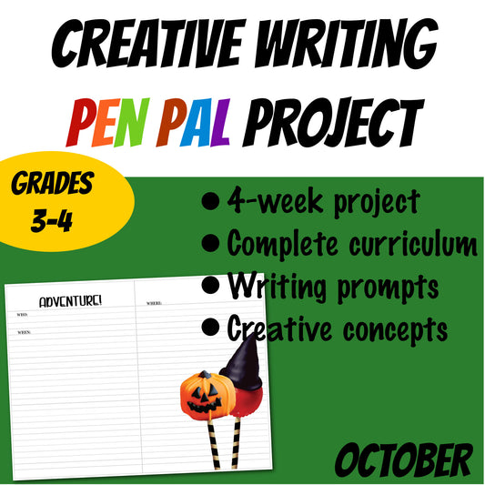 Creative Writing Project for 3rd & 4th Grade Students - Travel Journal - OCTOBER THEMED Writing Prompts - Project - Writing Activity