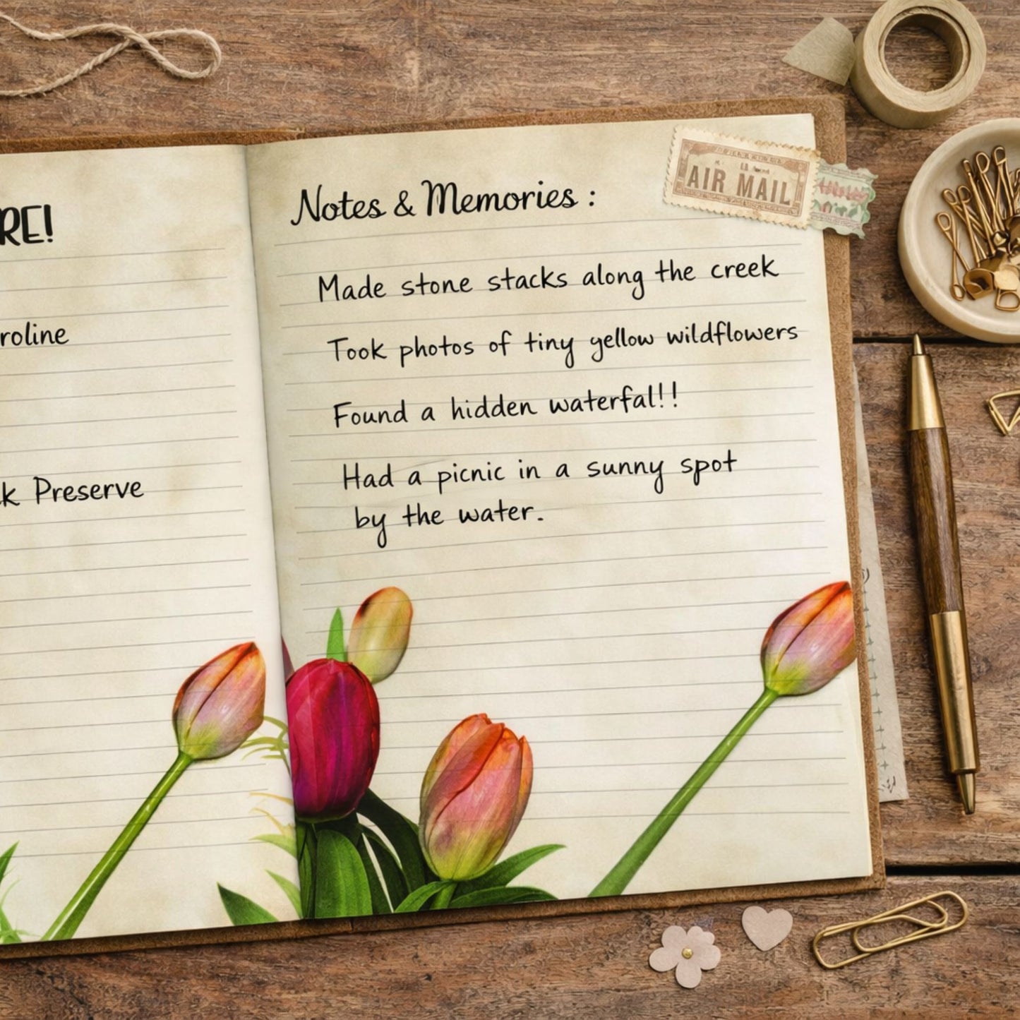 Digital Download-Traveling Tulips Journal Layout-Pen Pal Adventure Book Coordinating Printables