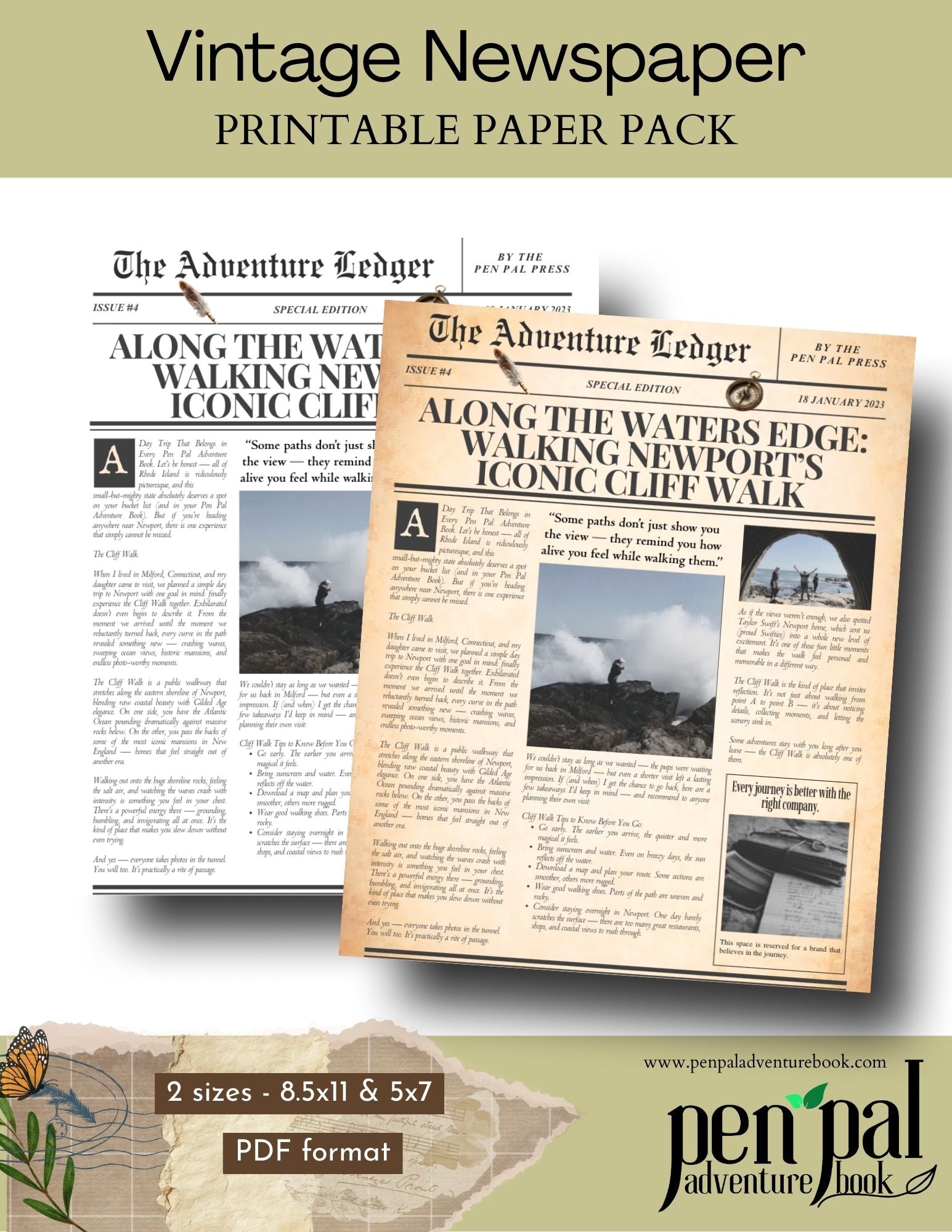 Vintage Newspaper Article about Cliff Walk Newport Rhode Island