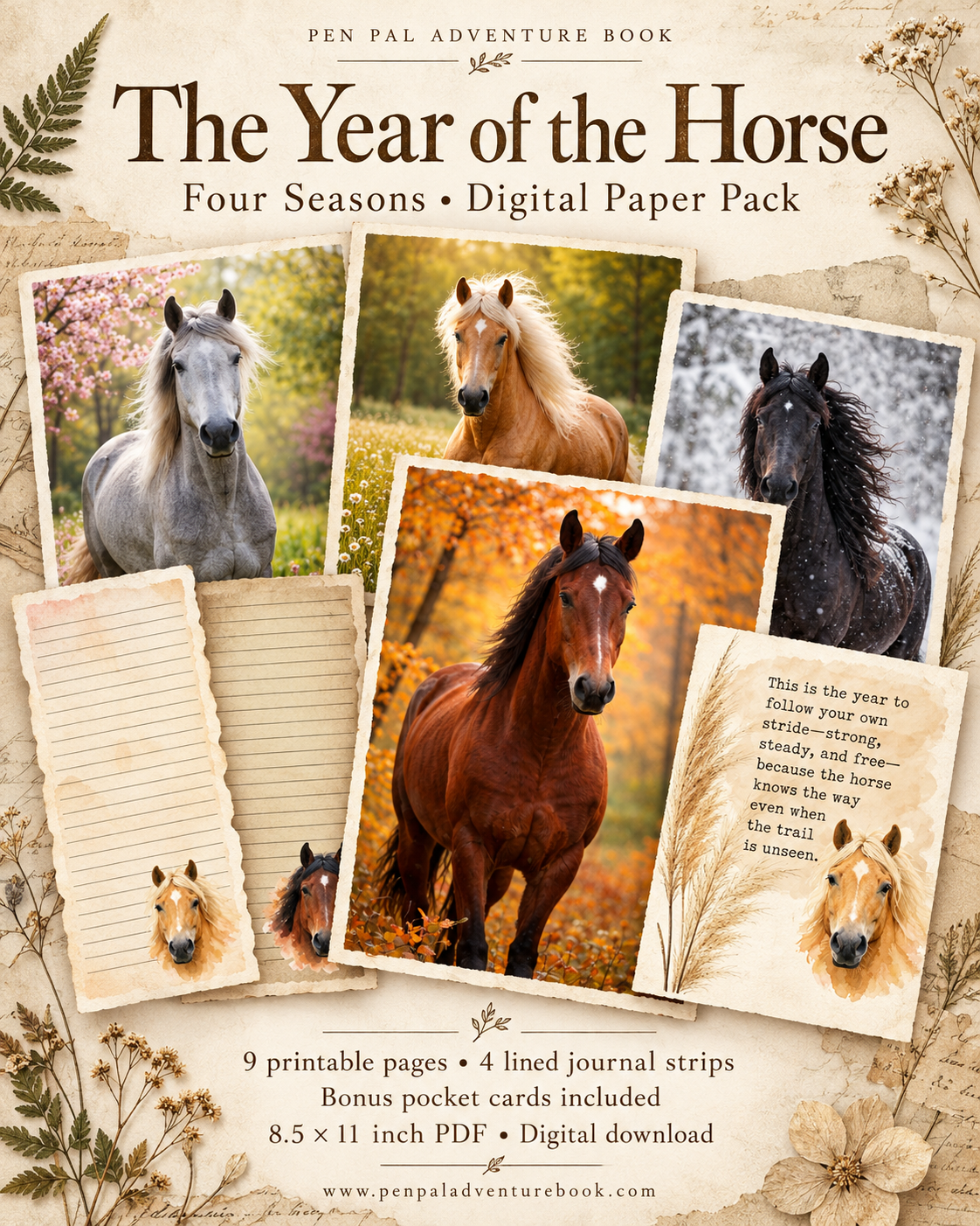 4 Seasons of the Horse – Journaling Paper Pack (Printable PDF)