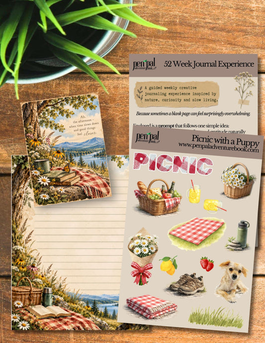 Nature-Inspired Weekly Journal Kit – Picnic with a Puppy Sticker Set | Week 9