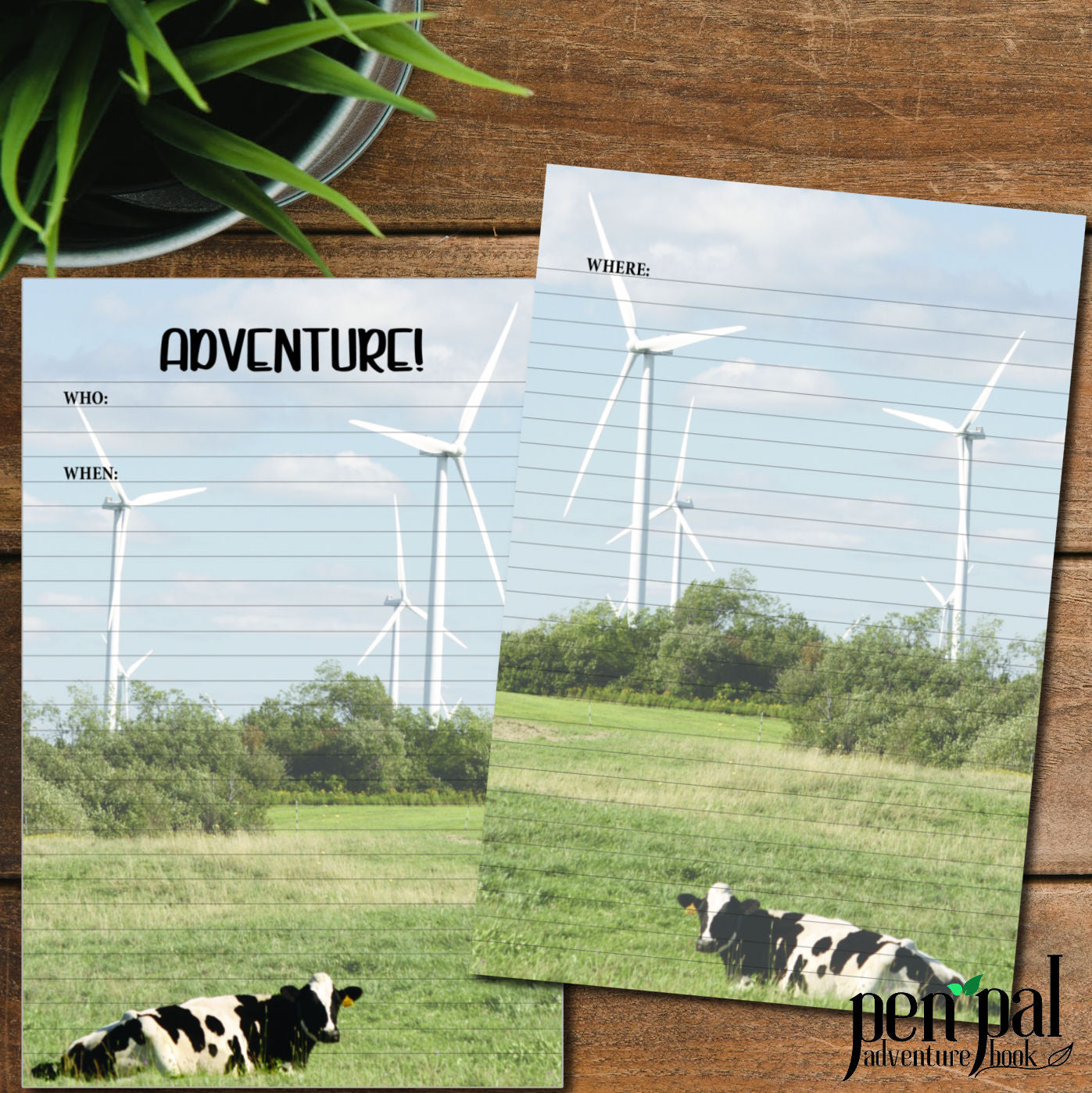 Instant Download-Cows on a Windfarm Journal Layout-Pen Pal Adventure Book Coordinating Printables