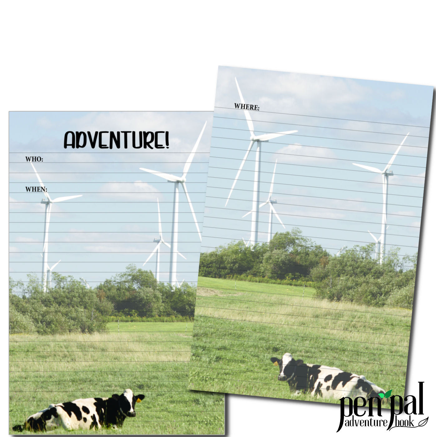 Instant Download-Cows on a Windfarm Journal Layout-Pen Pal Adventure Book Coordinating Printables
