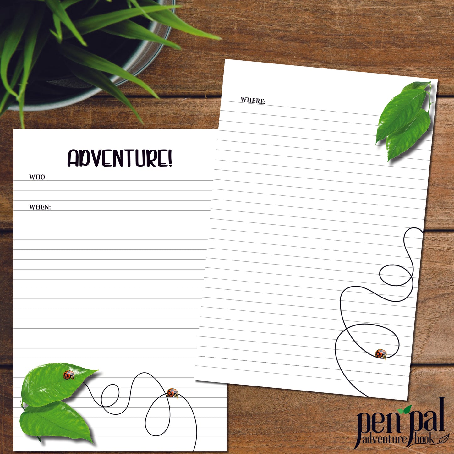 Instant Download-Green Leaves and Ladybugs Layout-Pen Pal Adventure Book Coordinating Printables