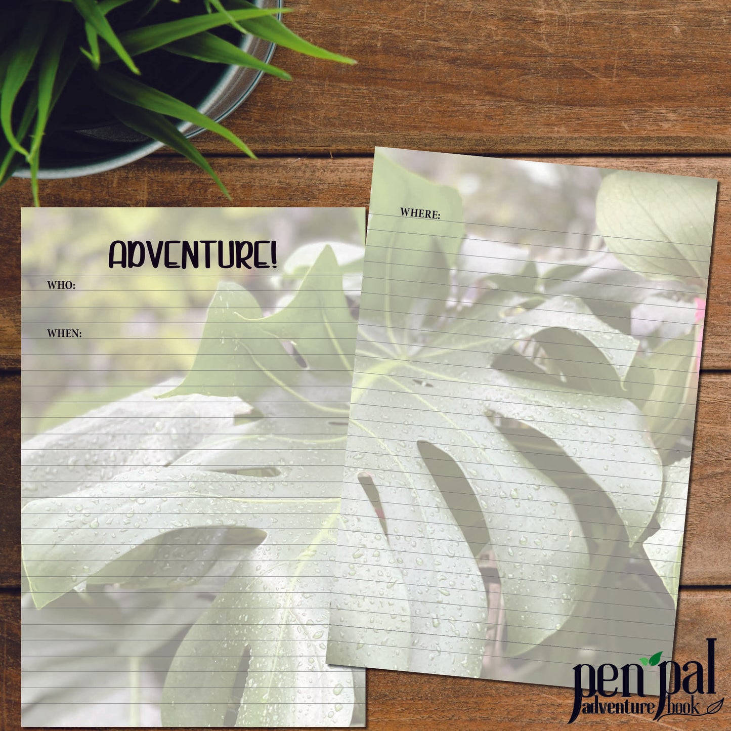 Digital Download-Plant Journal Layout-Monstera - Pen Pal Adventure Book Coordinating Printables