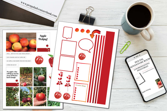 Instant Download-Apple Picking-Red-Pen Pal Adventure Book Coordinating Printables