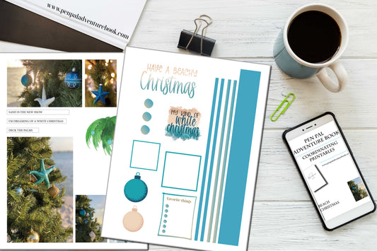 Instant Download-Beach Christmas-Turquoise Blue-Pen Pal Adventure Book Coordinating Printables