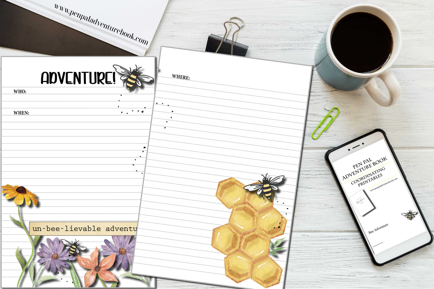 Instant Download-Bee Adventures-Pen Pal Adventure Book Coordinating Printables