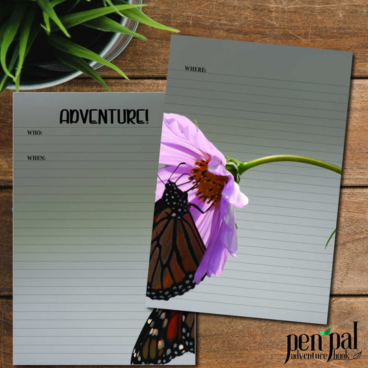 Digital Download-Butterfly and Pink Flower Journal Layout-Pen Pal Adventure Book Coordinating Printables