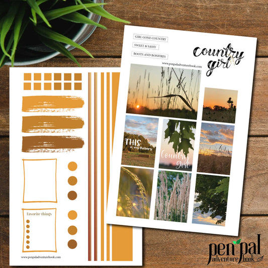 Instant Download-Country Girl Stickers-Pen Pal Adventure Book Coordinating Printables