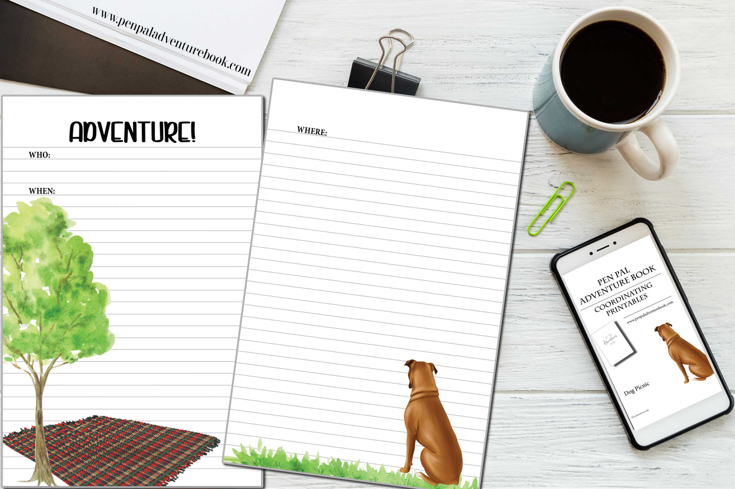 Instant Download-Dog Picnics under a Tree-Pen Pal Adventure Book Coordinating Printables