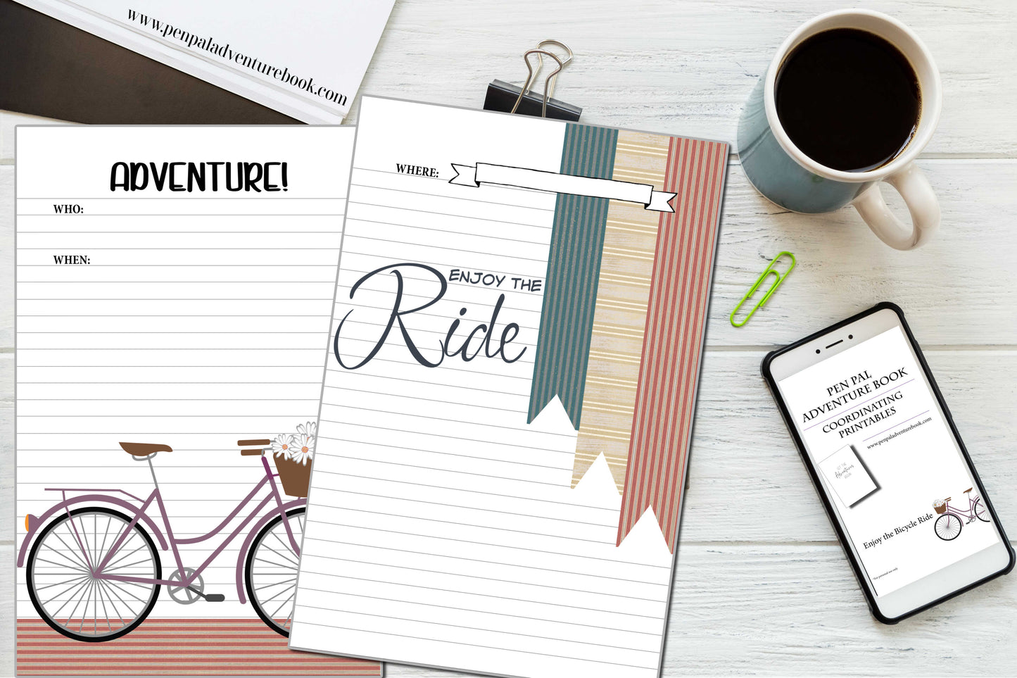 Digital Download-Vintage Bicycle-Enjoy the Ride Layout-Pen Pal Adventure Book Coordinating Printables
