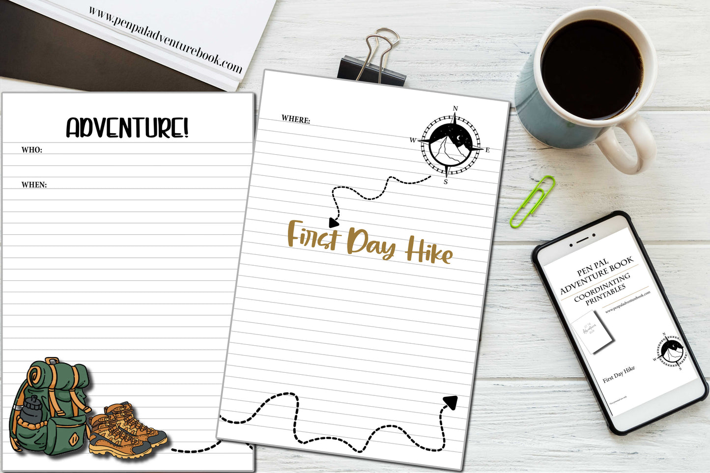 Instant Download-First Day Hike-Pen Pal Adventure Book Coordinating Printables