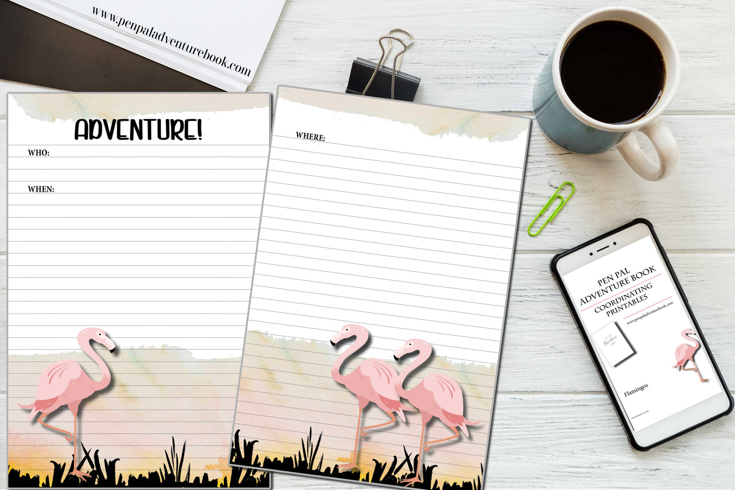 Digital Download-Pink Flamingo Fun-Pen Pal Adventure Book Coordinating Printables