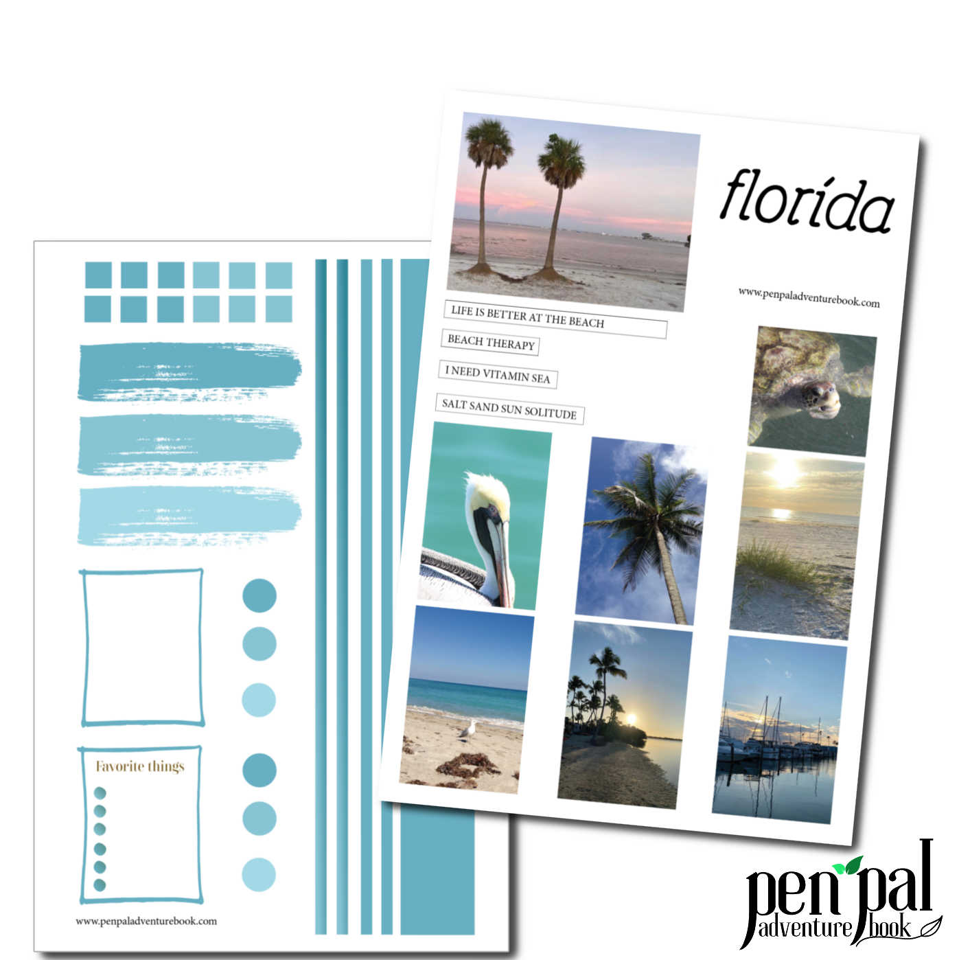 Instant Download-Florida Sea Beach Lovers Palm Trees-Pen Pal Adventure Book Coordinating Printables
