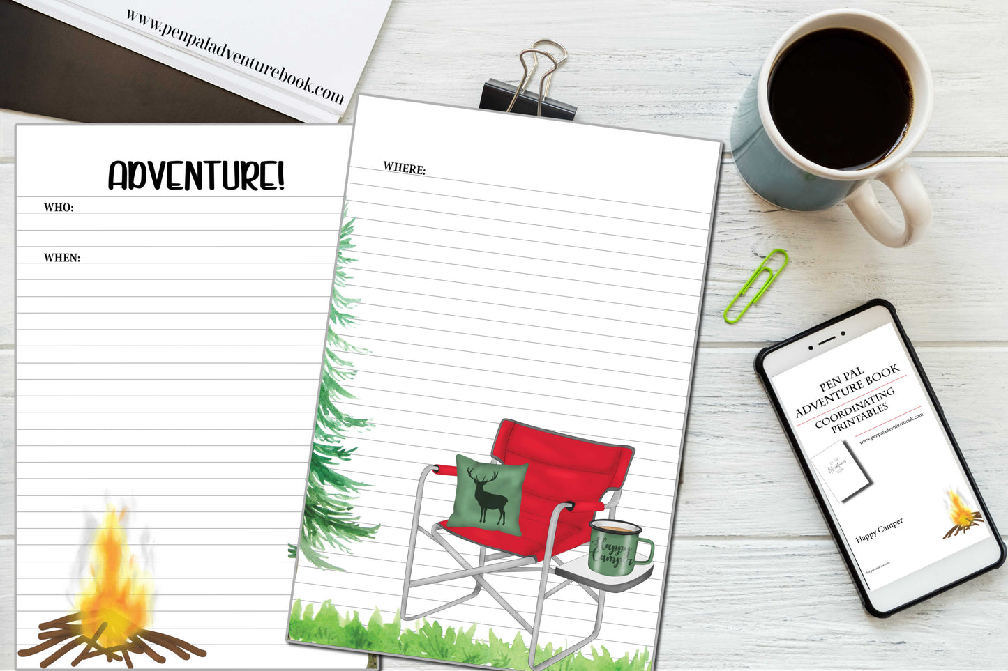 Instant Download-Happy Camper Layout-Pen Pal Adventure Book Coordinating Printables