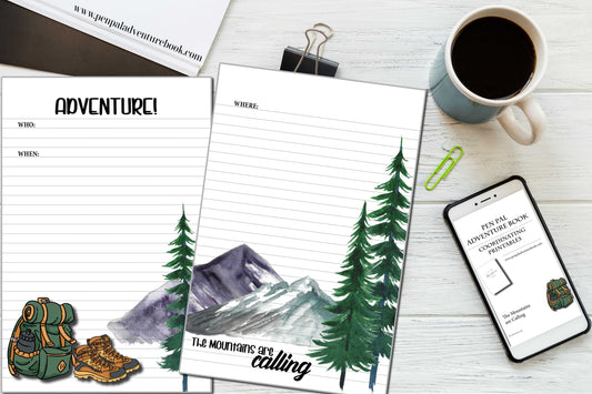 Digital Download-The Mountains are Calling-Pen Pal Adventure Book Coordinating Printables
