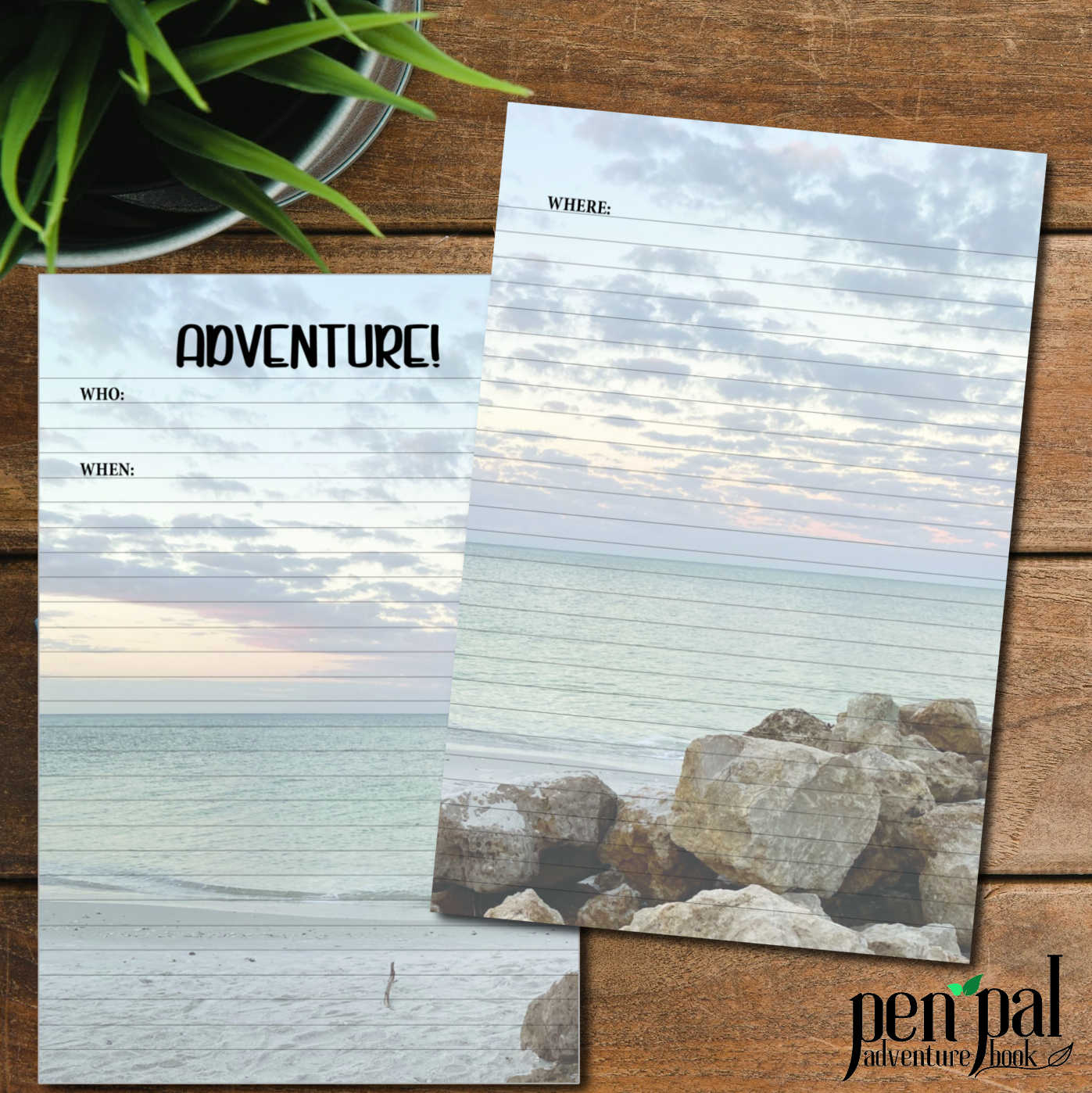 Instant Download-Beach Sunrise Journal Layout-Pen Pal Adventure Book Coordinating Printables