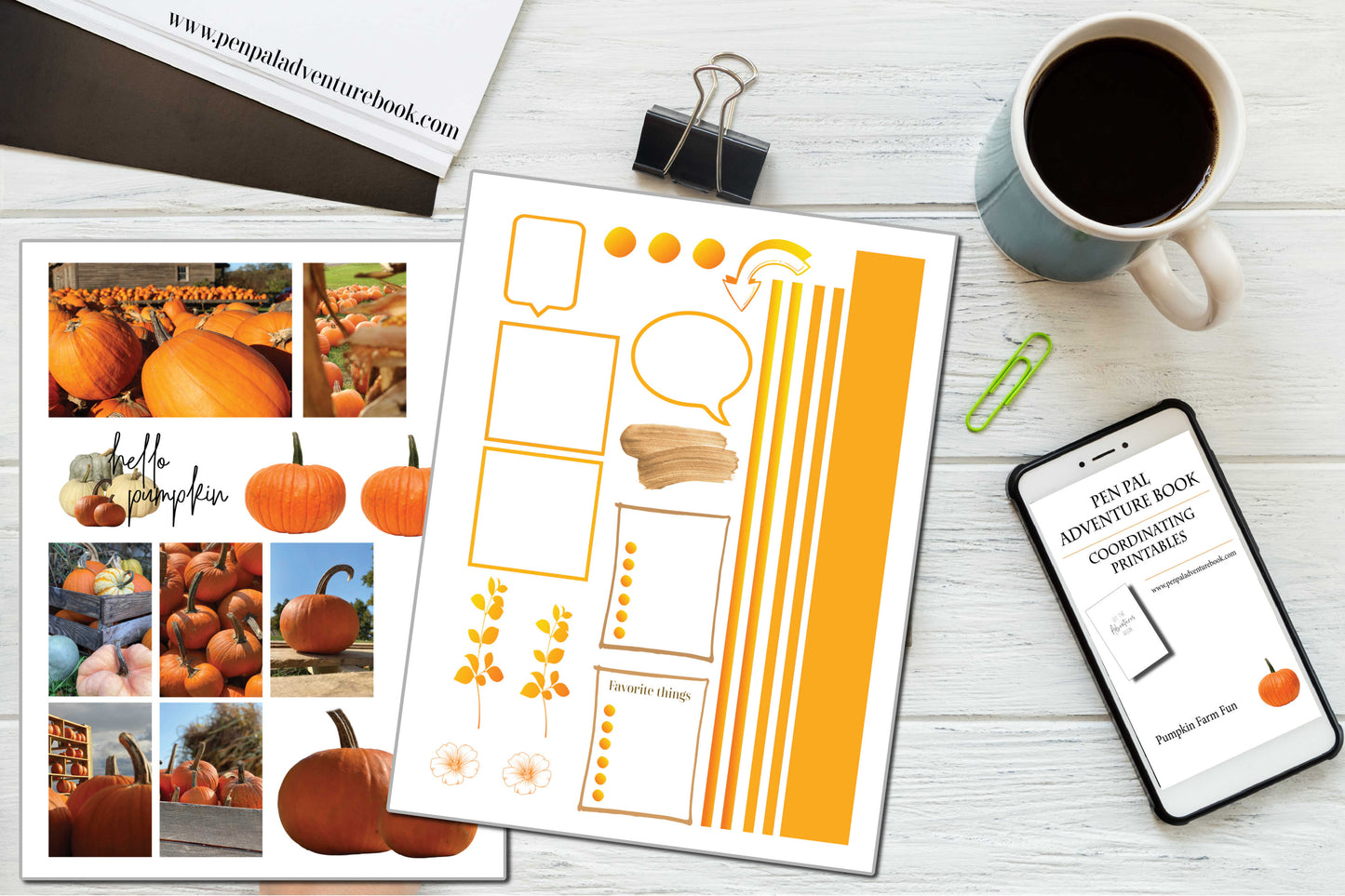 Instant Download-Pumpkin Farm-Orange-Pen Pal Adventure Book Coordinating Printables