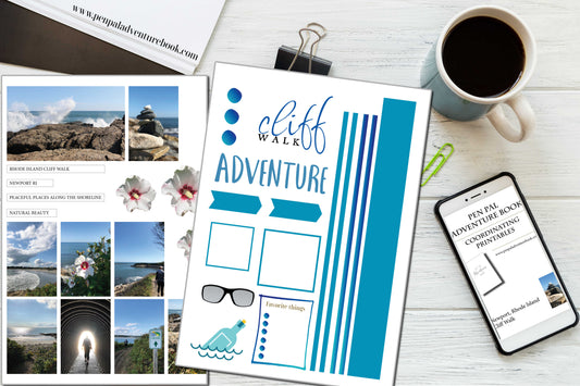 Digital Download-Newport Rhode Island Cliff Walk Layout-Pen Pal Adventure Book Coordinating Printables