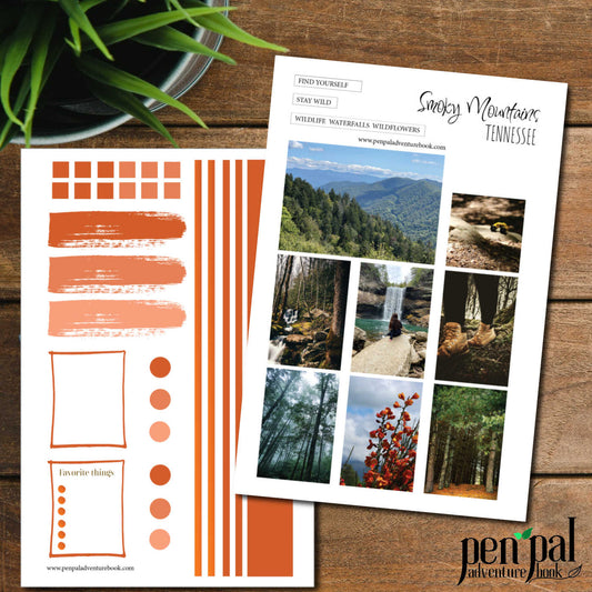 Digital Download-Smoky Mountains Tennessee-Pen Pal Adventure Book Coordinating Printables