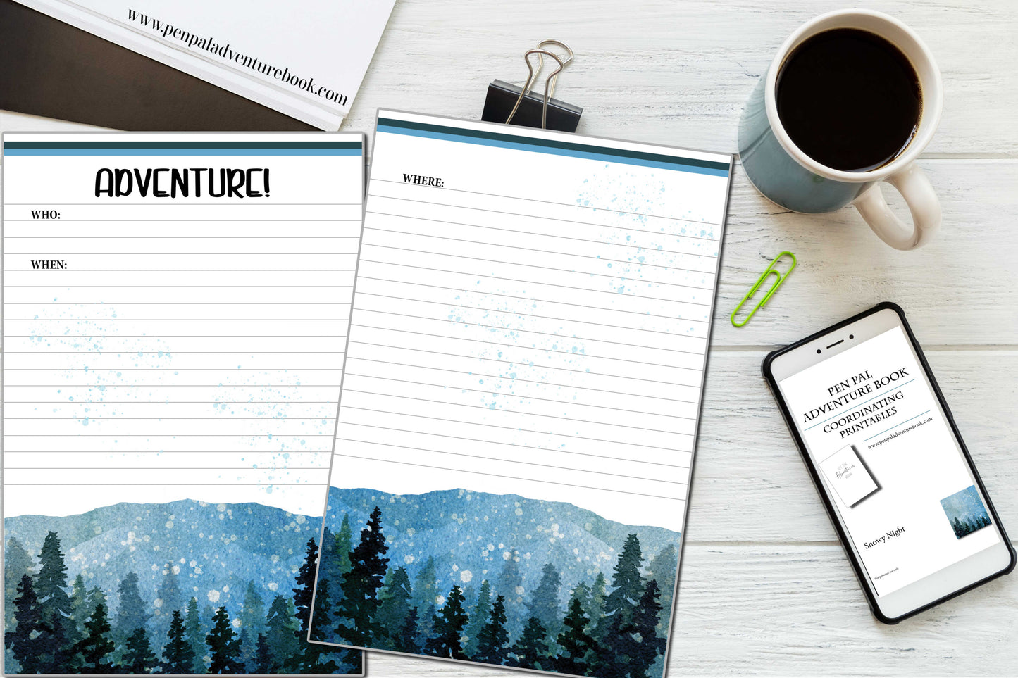 Digital Download-Snowy Night-Pen Pal Adventure Book Coordinating Printables
