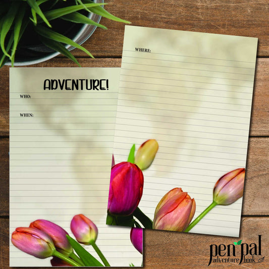 Digital Download-Traveling Tulips Journal Layout-Pen Pal Adventure Book Coordinating Printables