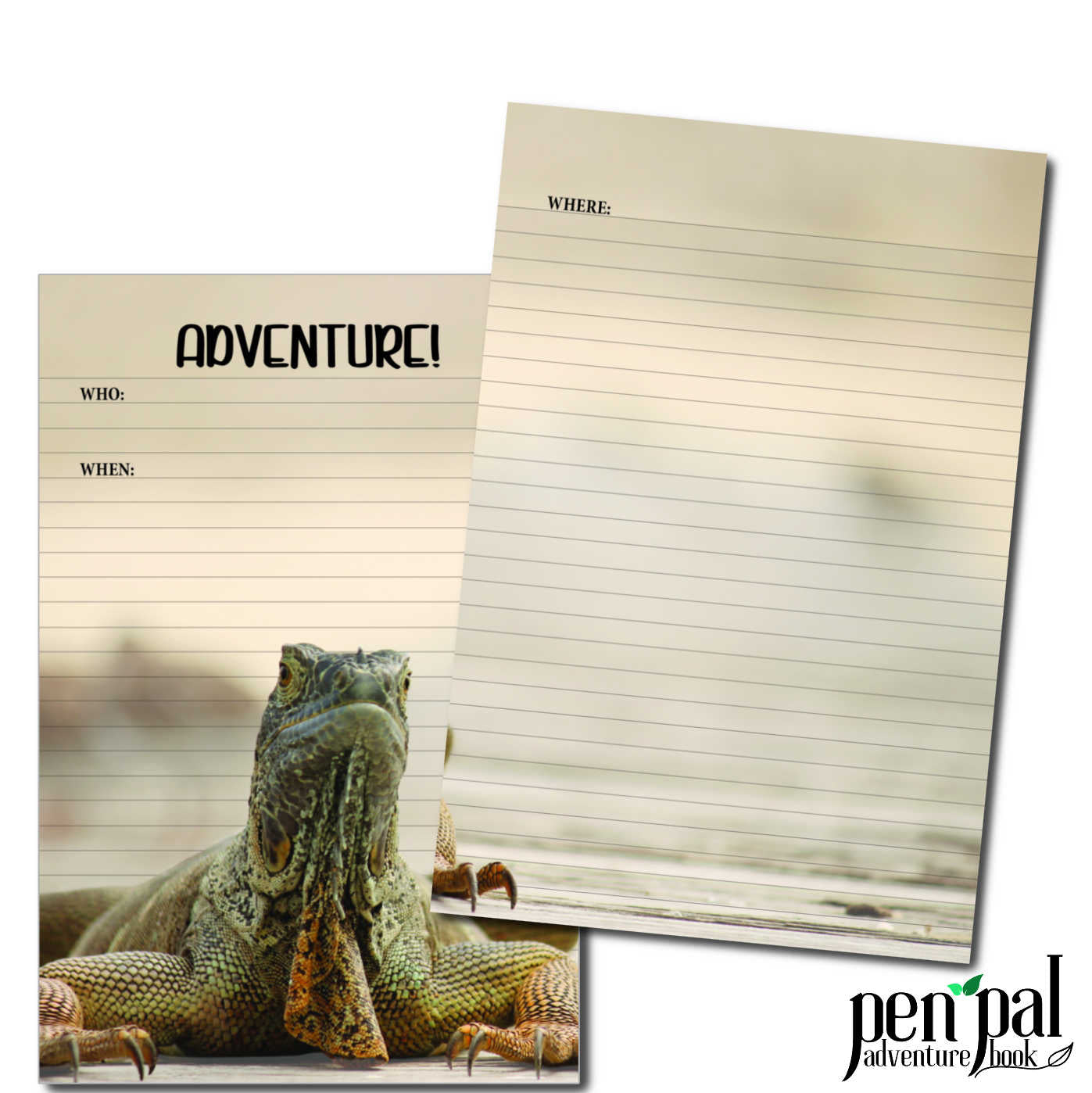 Digital Download-Vintage Iguana Journal Layout-Pen Pal Adventure Book Coordinating Printables