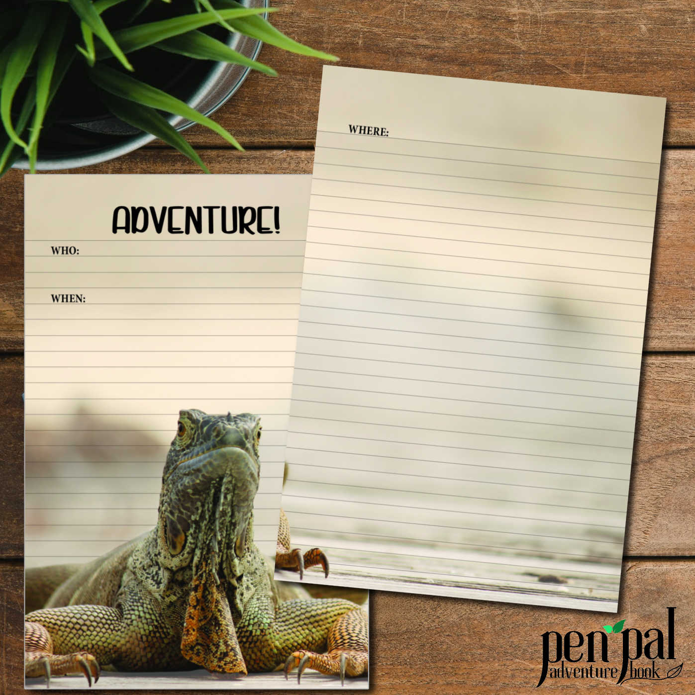 Digital Download-Vintage Iguana Journal Layout-Pen Pal Adventure Book Coordinating Printables